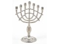 Mini Seven Branch Menorah, Decorative with Fish Symbol, Silver - Height 4