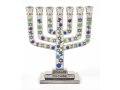 Mini Seven Branch Silver Menorah with Colorful Decorative Judaic Symbols  3.9