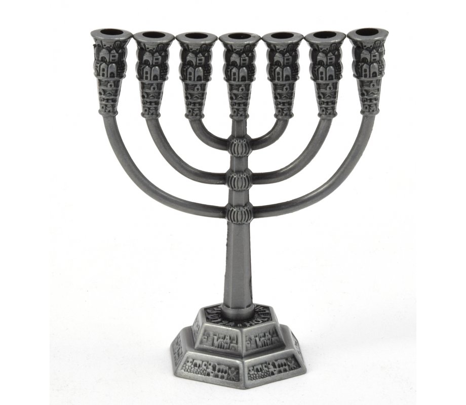 Miniature for Decoration Seven Branch Menorah, Pewter – 2.6 Inches Height