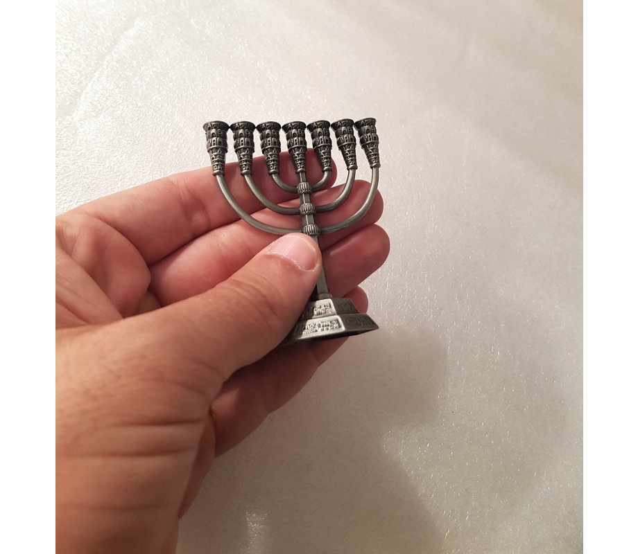 Miniature for Decoration Seven Branch Menorah, Pewter – 2.6 Inches Height