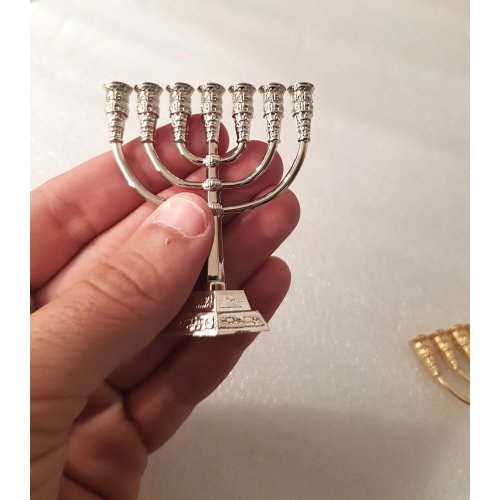 Miniature for Decoration Seven Branch Menorah, Silver  2.6 Inches Height