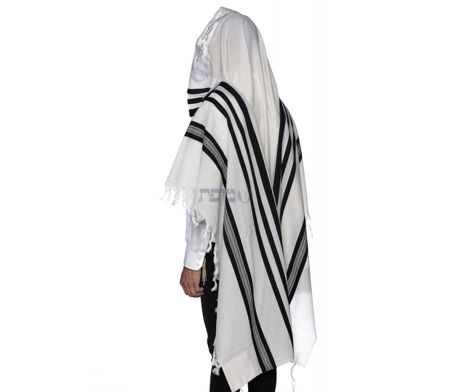 Modim Wool Classic Tallit Prayer Shawl - Black Stripes