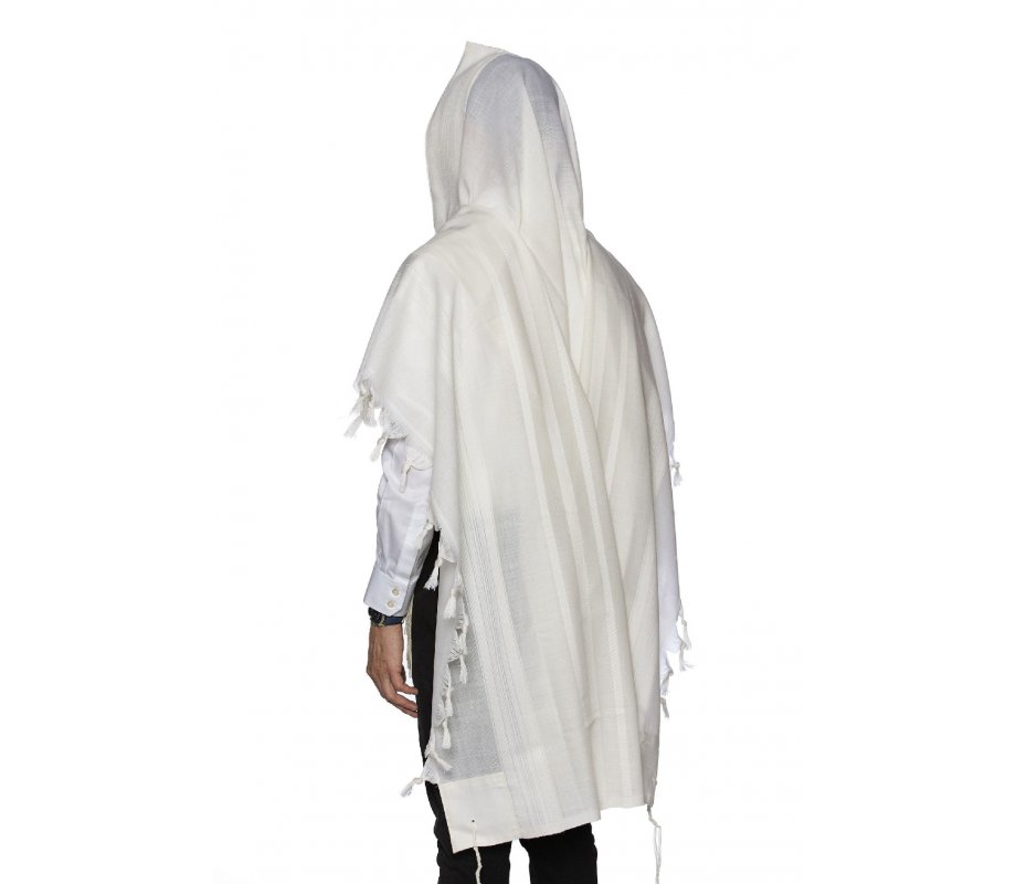 Modim Wool Classic Tallit Prayer Shawl - Pure White