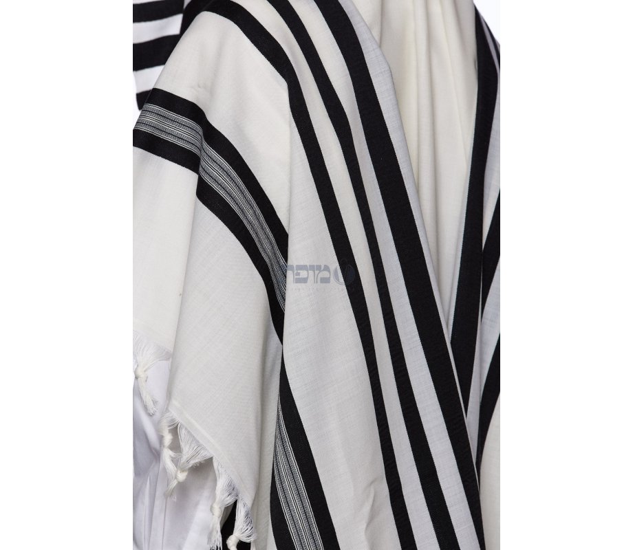 Modim Wool Tallit Non Slip Prayer Shawl - Black Stripes