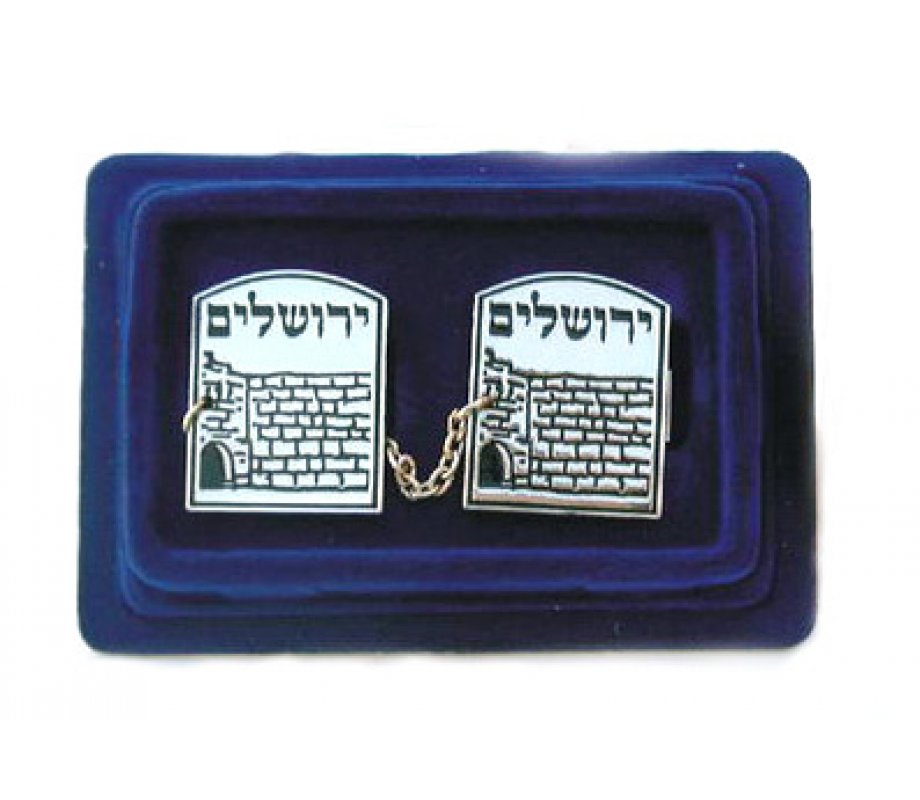 Prayer Shawl Clips and Chain, Colorful Breastplate Stones - Nickel