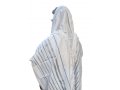 Noam Acrylic Tallit Prayer Shawl with Silver and Light Blue Stripes