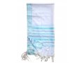 Noam Acrylic Tallit Prayer Shawl with Silver and Turquoise Stripes