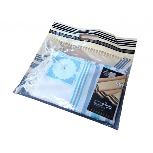 Noam Acrylic Tallit Prayer Shawl with Silver and Turquoise Stripes