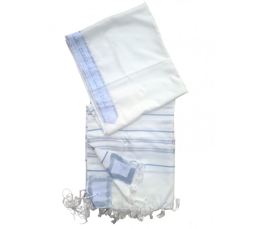 Noam Lightweight Nonslip Acrylic Tallit Prayer Shawl, Light Blue and Silver Stripes