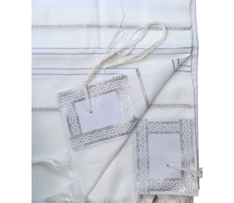 Noam Lightweight Nonslip Acrylic Tallit Prayer Shawl, Silver and White Stripes