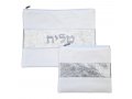 Off-White Tallit and Tefillin Bag, Faux Leather  Glittering Silver Embroidered Band