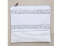 Off-White Tallit and Tefillin Bag Set in Faux Leather  Silver Embroidered Bands