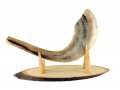 Oval Wood Stand with Kudu Horn Clips - for Ram Shofar Length 11-18 Inches