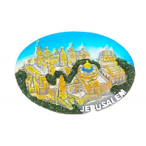 Panoramic View of Jerusalem, Oval Shape - Polyresin Magnet
