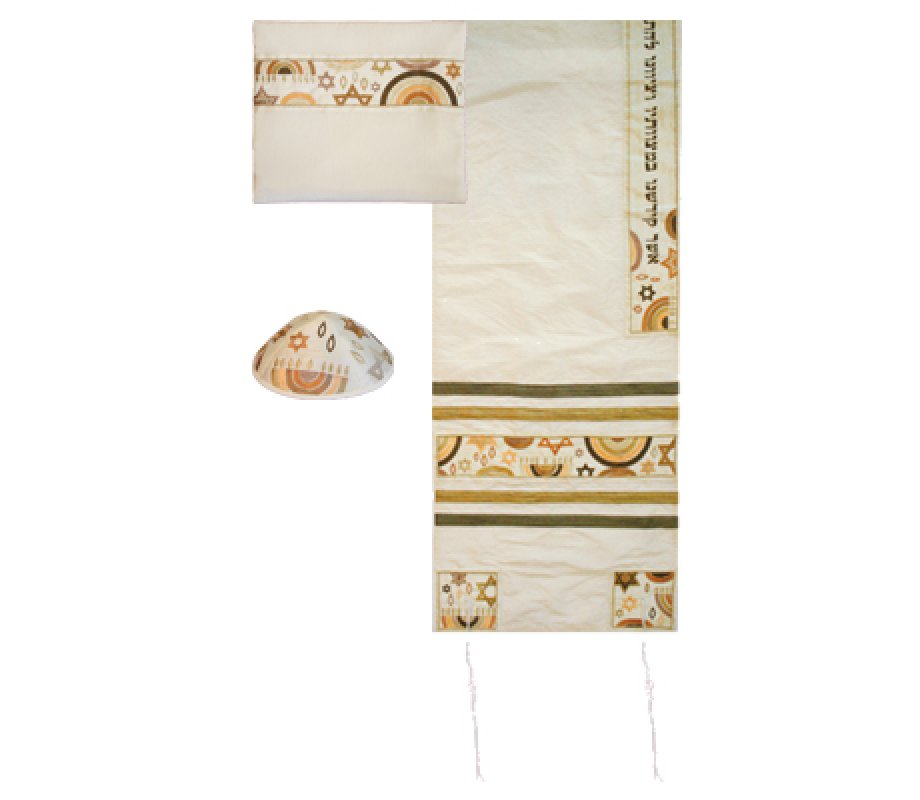 Poly-Silk Prayer Shawl Set by Yair Emanuel - Judaic Motifs in Gold