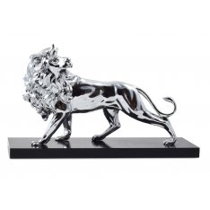 Powerful Lion of Judah Decorative Statue - Silver Plated on Wood Base
