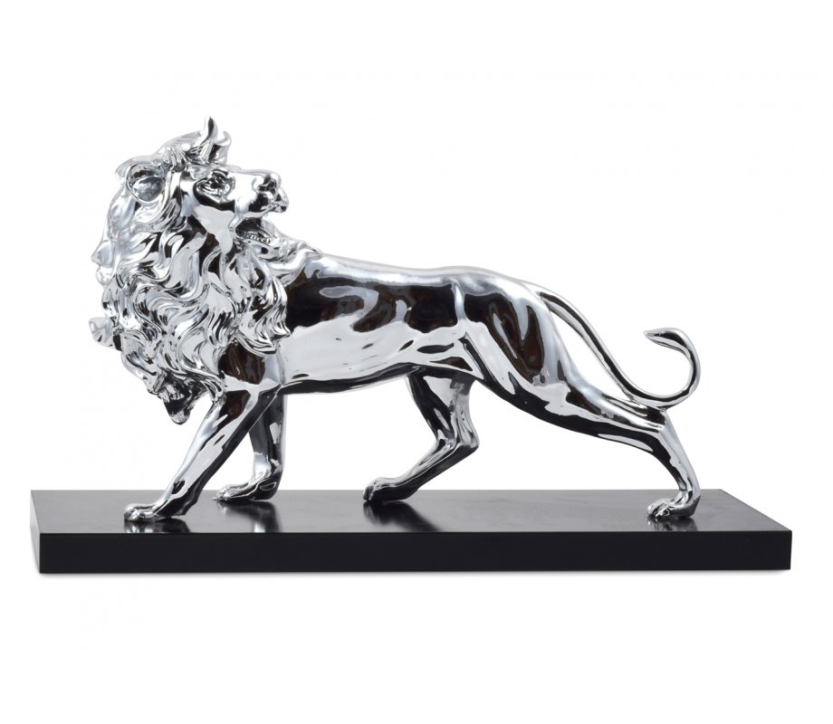 Powerful Lion of Judah Decorative Statue - Silver Plated on Wood Base