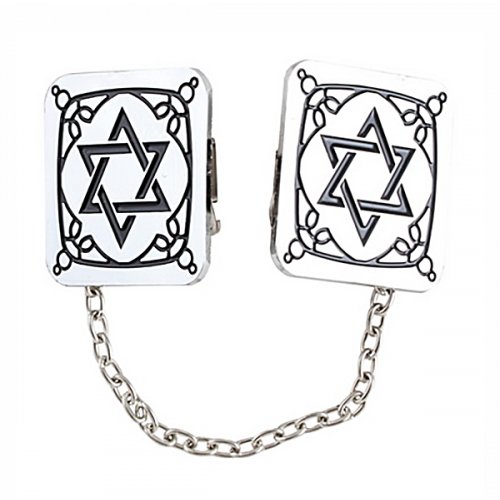 Prayer Shawl Tallit Clips with Chain - Decorative Star of David