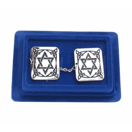 Prayer Shawl Tallit Clips with Chain - Decorative Star of David