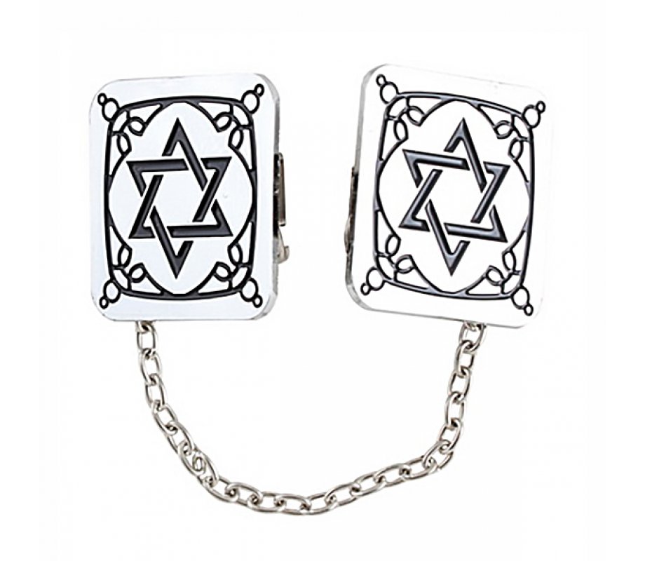 Prayer Shawl Tallit Clips with Chain - Decorative Star of David