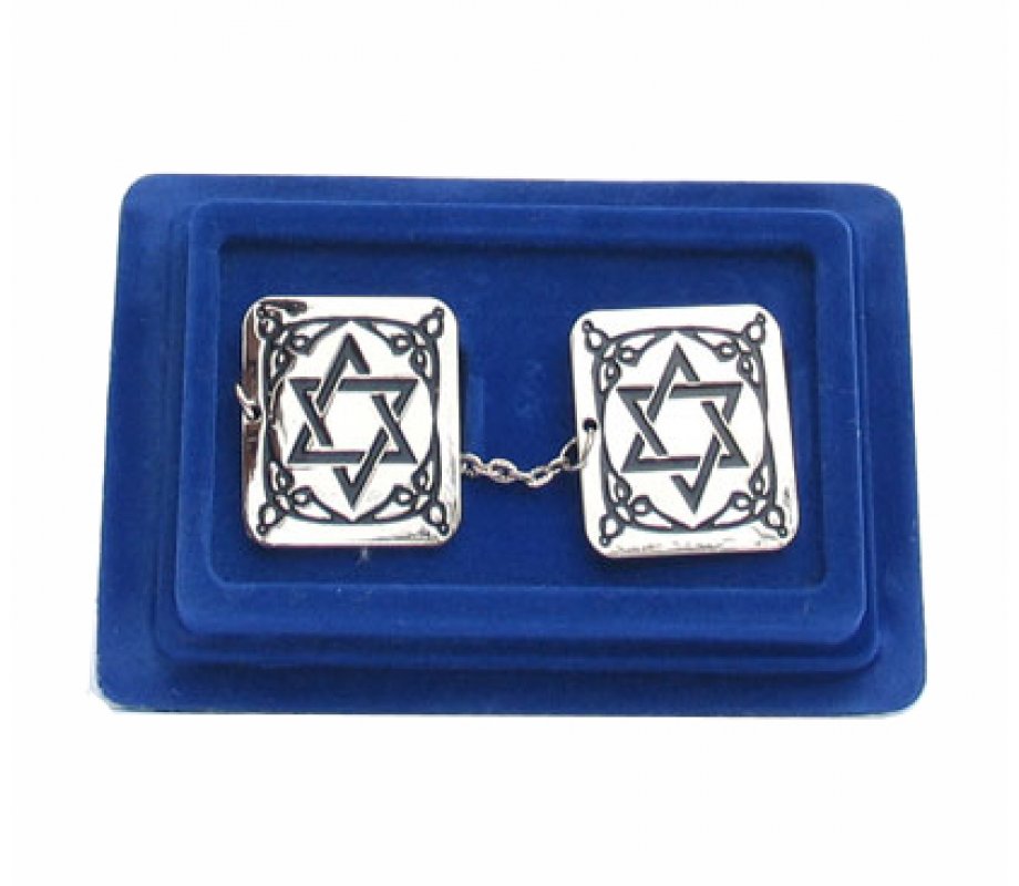 Prayer Shawl Tallit Clips with Chain - Decorative Star of David