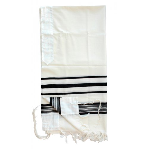 Prima A.A. Wool Prayer Shawl with Black Stripes
