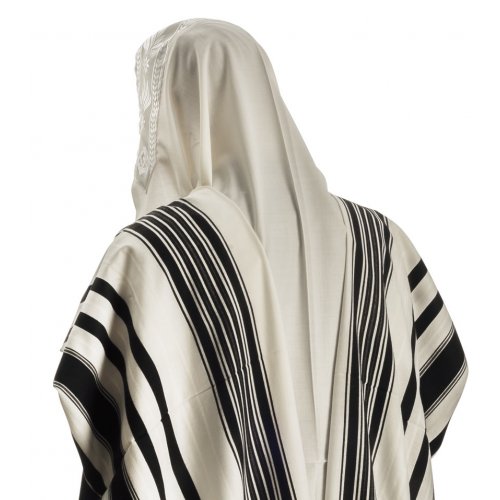 Prima A.A. Wool Prayer Shawl with Black Stripes