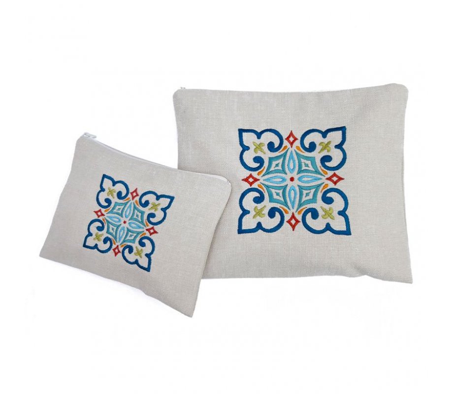 Ronit Gur Blue Woven Fabric Prayer Shawl & Tefillin Bags, Ethnic Geometric Motif