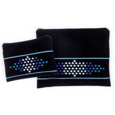 Ronit Gur, Velvet Tallit and Tefillin Bag Set – Embroidered Blue and Silver Diamonds