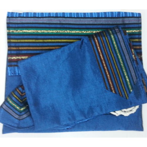 Royal Blue Handwoven Silk Prayer Shawl Set Josephs Colored Coat - Gabrieli