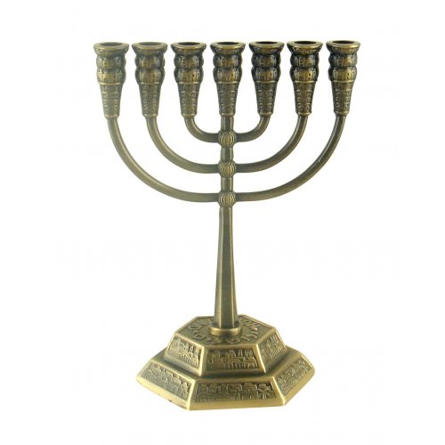 Seven Branch Copper Menorah, Jerusalem Images - Choose 8.6 or 5.3