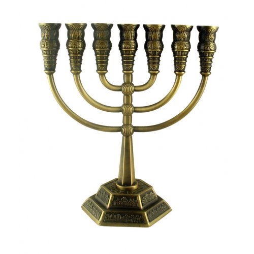 Seven Branch Copper Menorah, Jerusalem Images - Choose 8.6 or 5.3