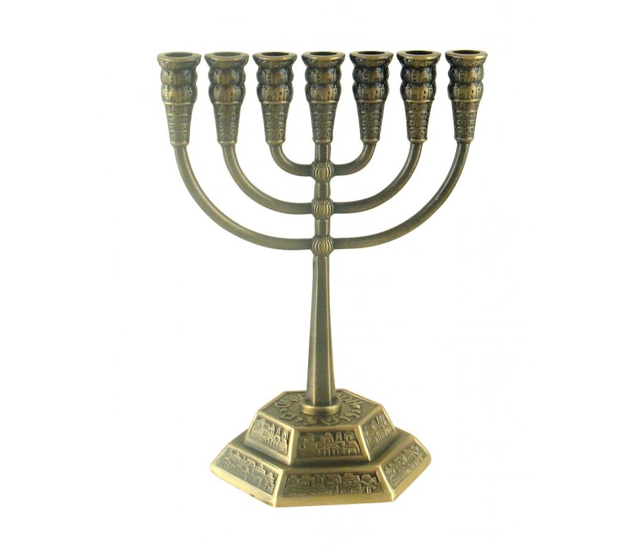 Seven Branch Copper Menorah, Jerusalem Images - Choose 8.6 or 5.3