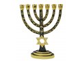 Seven Branch Menorah, Gold with Green Enamel Judaic Symbols and Star of David - 9.5