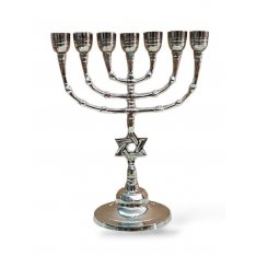 Seven Branch Menorah, Nickel, Large Cup, with Star of David on Stem - 10