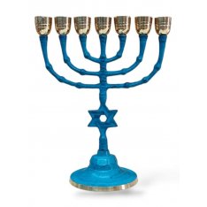 Seven Branch Menorah, Patina, Large Cup, with Star of David on Stem - 10