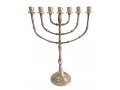 Seven Branch Menorah with Bead Decoration on Dark Gold Brass - 15
