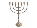 Seven Branch Menorah with Bead Decoration on Dark Gold Brass - 15