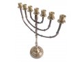 Seven Branch Menorah with Bead Decoration on Dark Gold Brass - 15