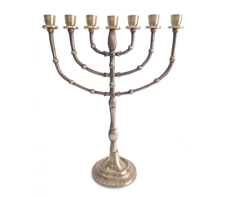 Zwembad hel agenda Seven Branch Menorah with Bead Decoration on Dark Gold Brass - 15" |  myshofar.com