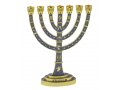 Seven Branch Menorah with Judaic Images in Gold on Gray Enamel – 9.5”