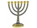 Seven Branch Menorah with Judaic Images in Gold on Gray Enamel  9.5