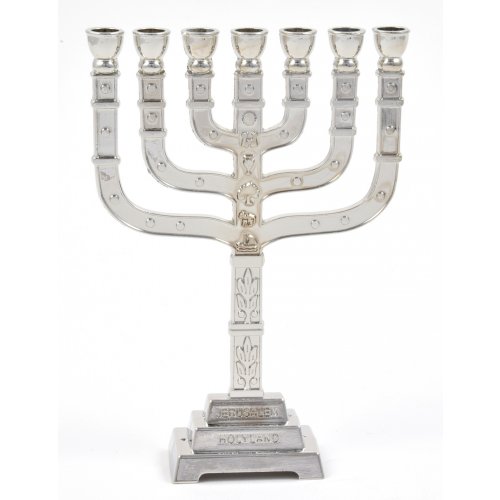 Seven Branch Miniature Menorah, Decorative Judaic Symbols, Silver - 4.5