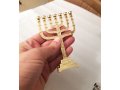 Seven Branch Miniature Menorah with Judaic Emblems, Gold - 7