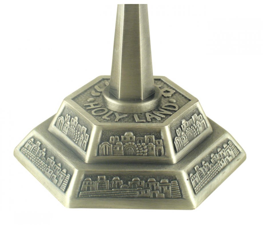 Seven Branch Pewter Menorah, Jerusalem Images - Choose 8.6