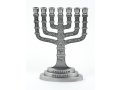 Seven-Branch Menorah with Jerusalem Breastplate and Judaic Emblems, Pewter - 6.2