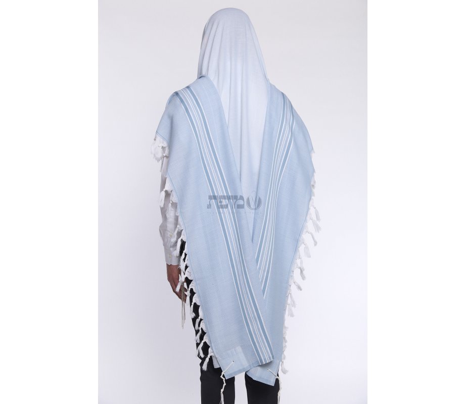 Shir Wool Non Slip Prayer Shawl - Light Blue Stripes