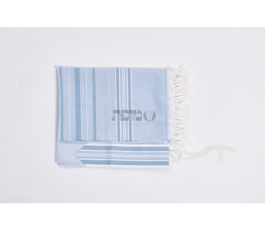 Shir Wool Non Slip Prayer Shawl - Light Blue Stripes
