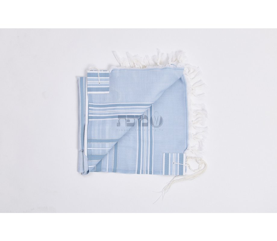 Shir Wool Non Slip Prayer Shawl - Light Blue Stripes