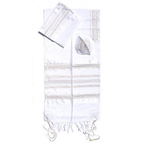 Silk Prayer Shawl Set with Handwoven Gold and Silver Stripes - Gabrieli